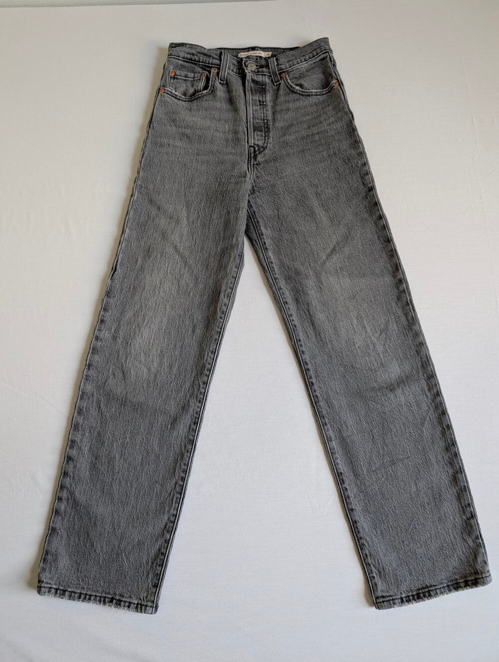 LEVIS Premium Big "E" Womens 99% Cotton Ribcage Straight Ankle Jeans Gray 26x27